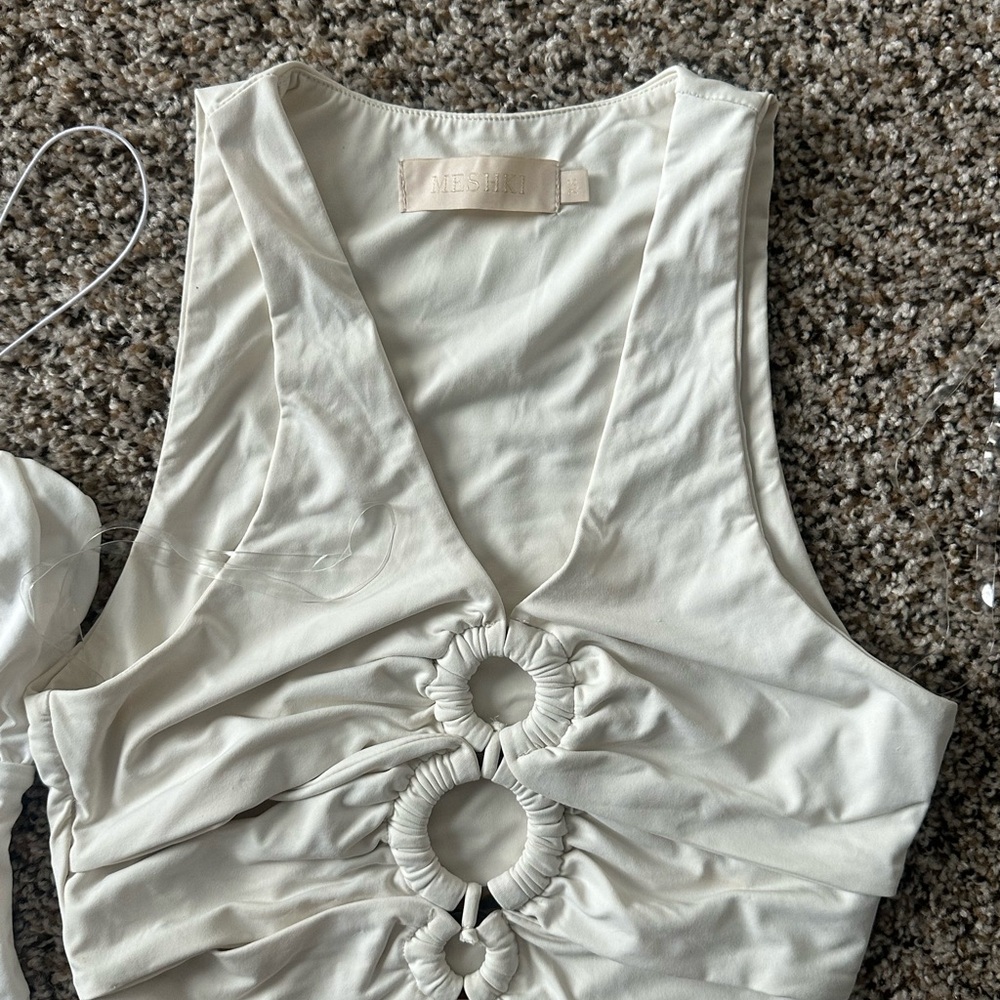 Meshki White Ruched Cut Out Tank Top